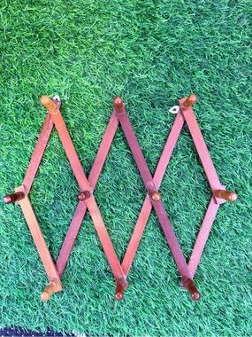 Vintage Wooden Accordion Peg Rack Expandable Wall Hanger Hat Mug Coat Boho Decor